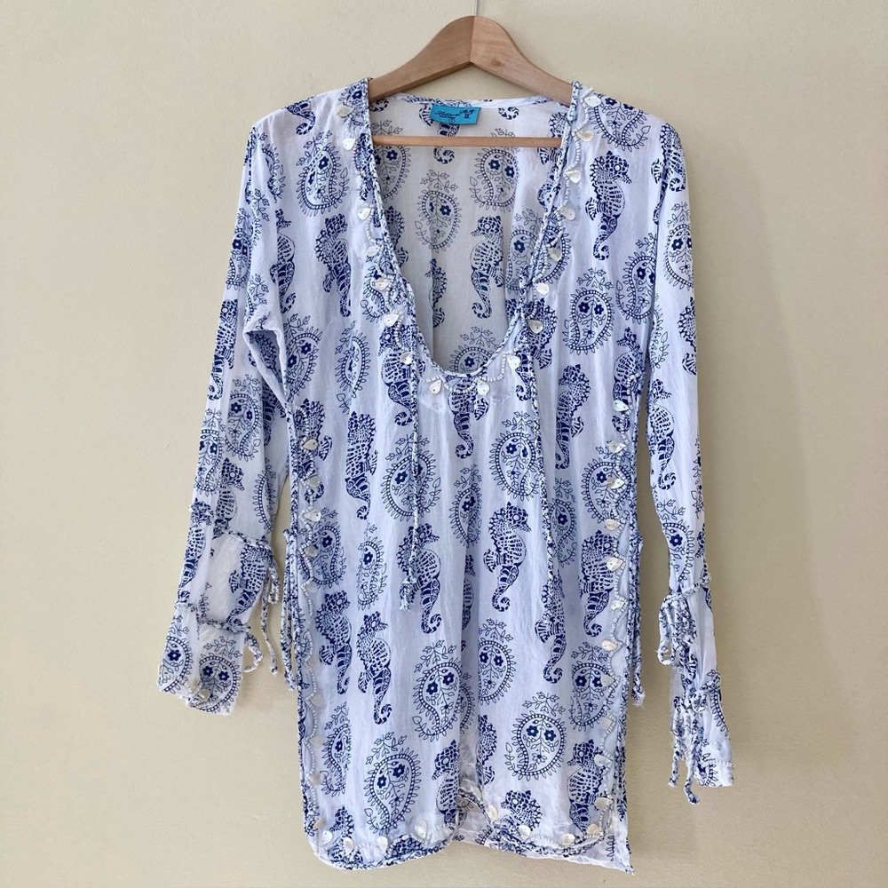 Letarte / Blue and White Paisley Seahorse Swim Cover-Up